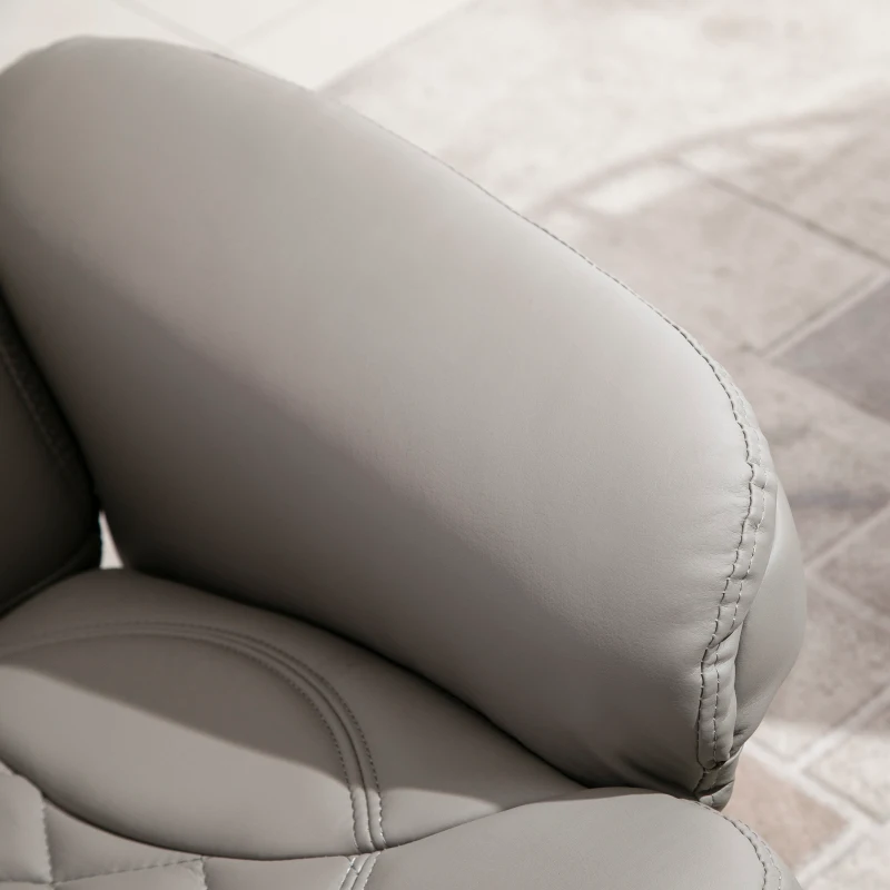 HOMCOM Manual Recliner Chair Faux Leather Upholstered Lounge Reading Armchair Sofa with Footrest, Headrest, Round Wood Base for Living Room, Bedroom, Office, Grey