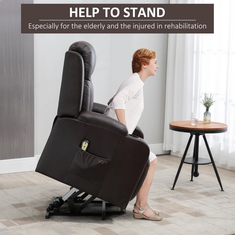 HOMCOM PU Leather Electric Power Lift Chair for Elderly Recliner Sofa with Cup Holders and Footrest (Brown)