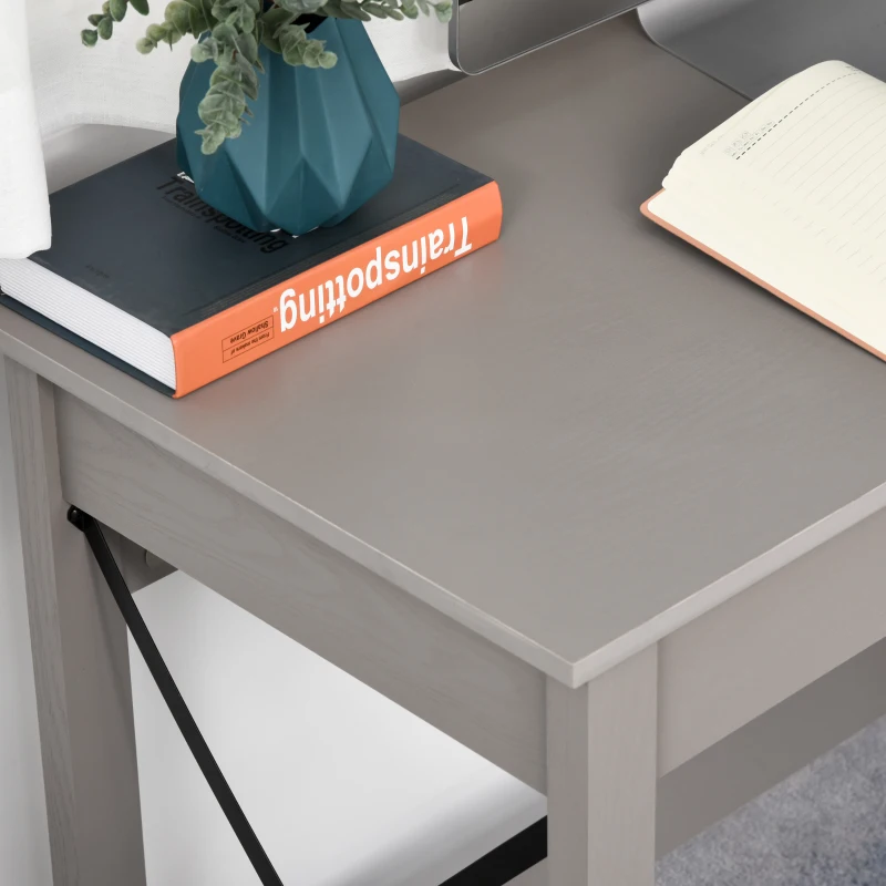 HOMCOM Rectangle Laptop Table Minimalist Style Home Office Computer Desk Writing Workstation  Grey Wood Grain