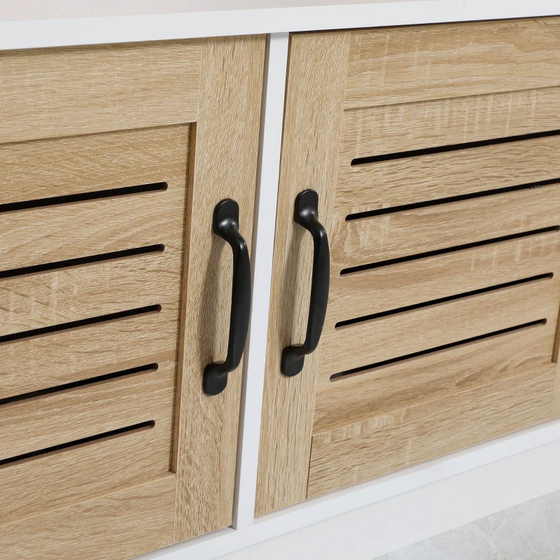 HOMCOM Modern Hall Tree, Entryway Coat Rack with Shoe Bench, 5 Hooks, Storage Shelf and Slatted Door Cabinet for Hallway, White