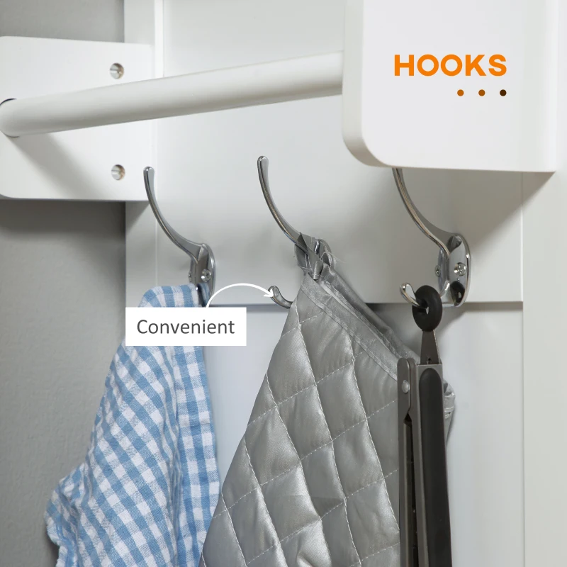 HOMCOM Rolling Kitchen Island with Storage, Kitchen Cart with Rubber Wood Top, Adjustable Shelf, Towel Rack, Hooks and Storage Drawers, White