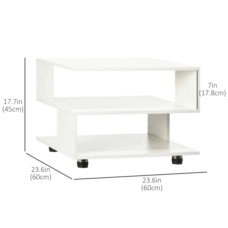 HOMCOM Modern Side Table with Storage Shelves, Square End Table for Bedroom, Living Room, Small Space, Night Stand with Adjustable Feet, White
