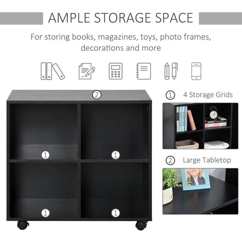HOMCOM Rolling Mobile Storage Shelf, Wood File Cabinet, Functional Wood Cabinet for Home Office with Wheels Perfect for Study Office, Black