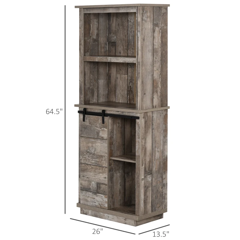 HOMCOM 65" Freestanding Rustic Kitchen Pantry, Buffet with Hutch Storage Cabinet with Barn Door Design, Adjustable Shelf, Vintage Wood