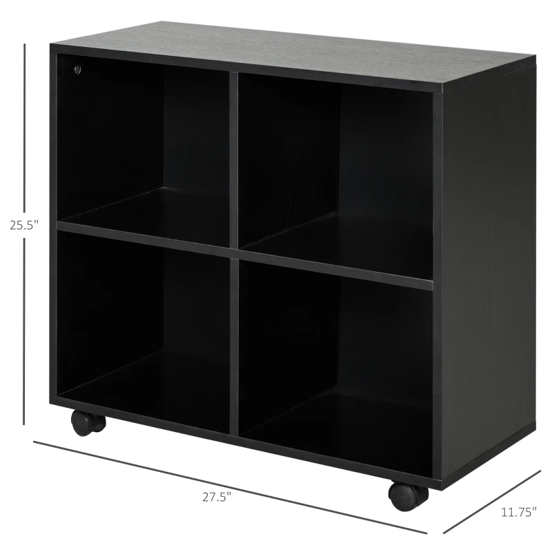 HOMCOM Rolling Mobile Storage Shelf, Wood File Cabinet, Functional Wood Cabinet for Home Office with Wheels Perfect for Study Office, Black