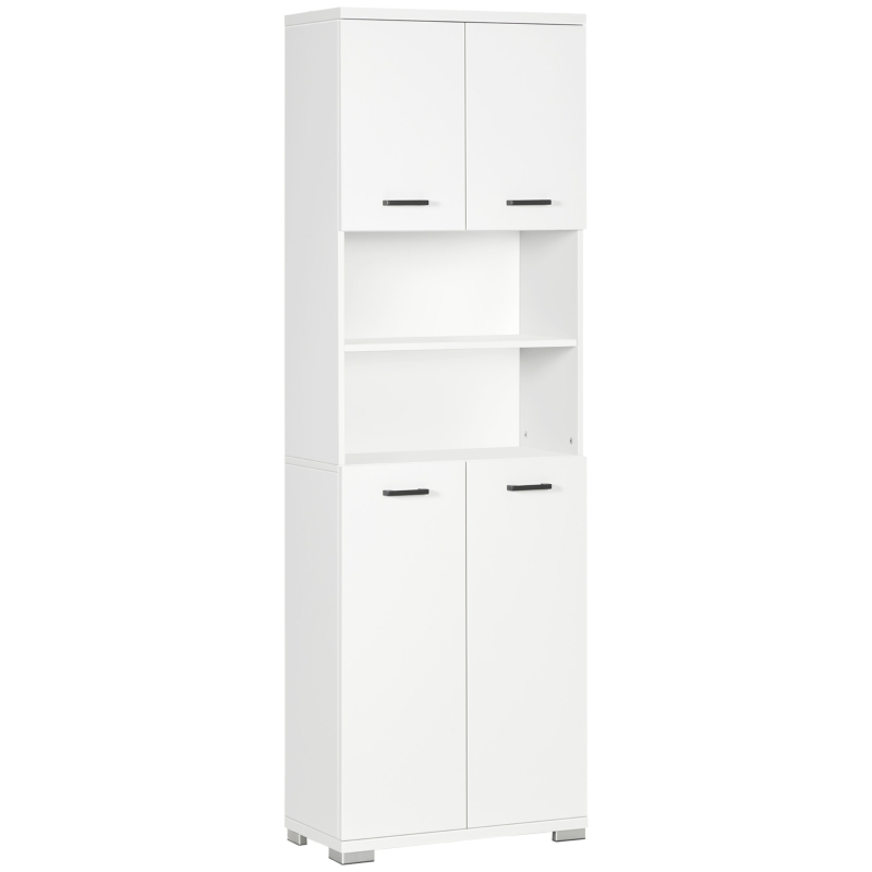 kleankin Bathroom Cabinet, Freestanding Linen Cabinet with Open Shelves and Cupboards, 23.6"x13.2"x72", White