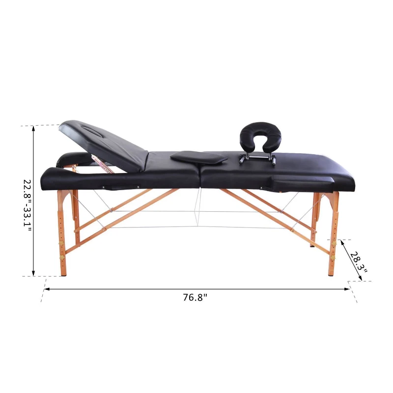 HOMCOM 91" 3 Section 4" Pad Foldable Massage Table Spa Facial Couch Bed w/ Carry Case Black