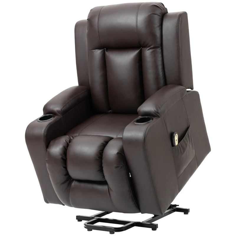 HOMCOM PU Leather Electric Power Lift Chair for Elderly Recliner Sofa with Cup Holders and Footrest (Brown)