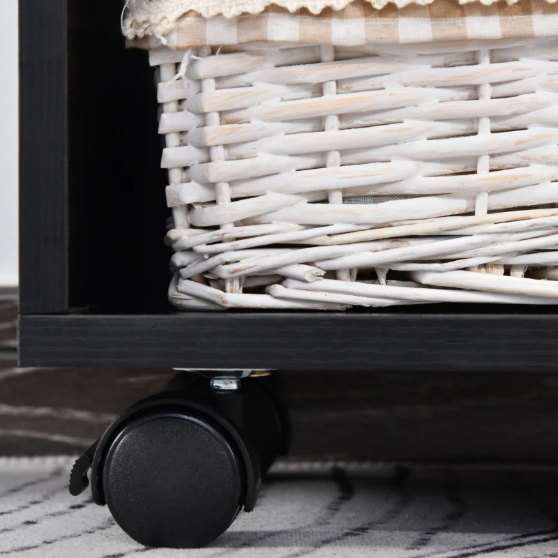 HOMCOM Rolling Mobile Storage Shelf, Wood File Cabinet, Functional Wood Cabinet for Home Office with Wheels Perfect for Study Office, Black