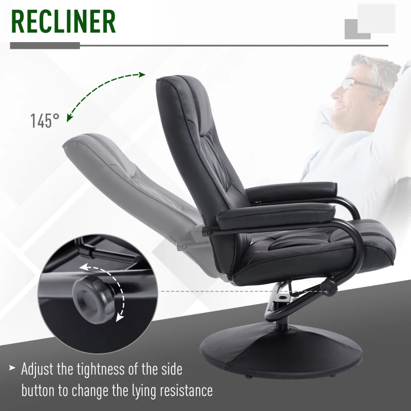 HOMCOM Ergonomic Faux Leather Lounge Armchair Recliner And Ottoman Set - Black