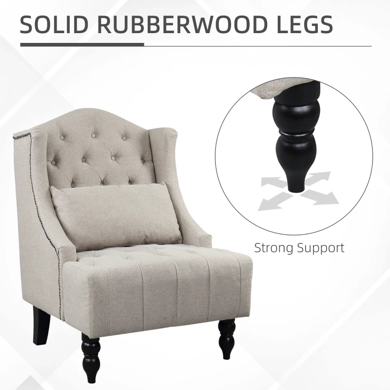 HOMCOM Tall Tufted Wingback Chair Nailhead Living Room Grey