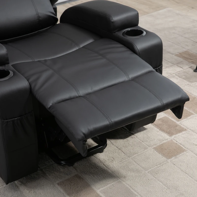 HOMCOM PU Leather Power Lift Chair for Elderly with Cup Holders Side Pockets Footrest and Remote Control (Black)
