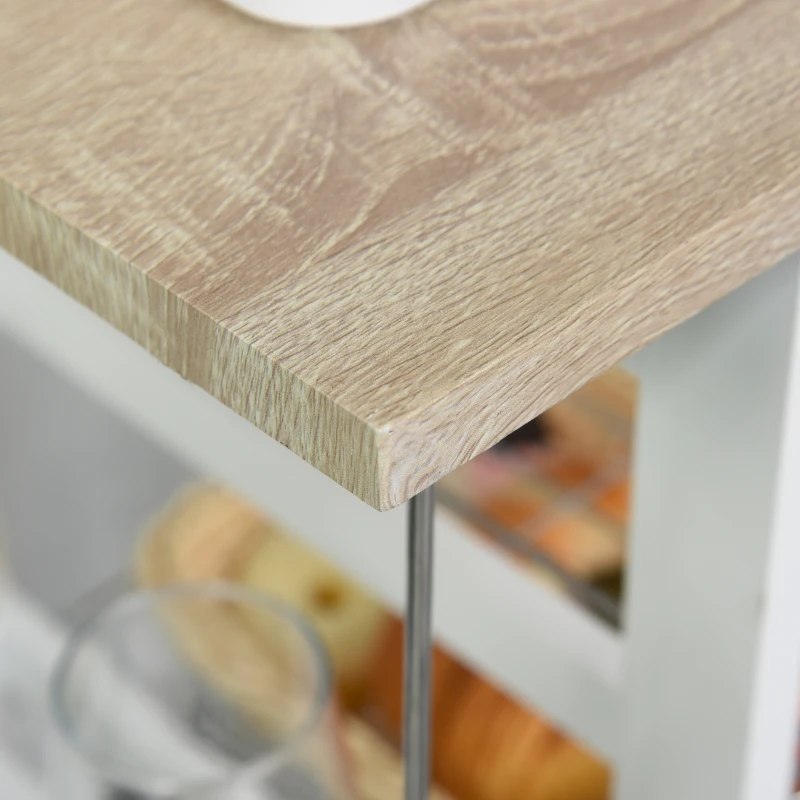 HOMCOM Rolling Kitchen Cart, Utility Storage Cart with 4 Baskets, Drawer, Side Racks, Wheels for Dining Room, Natural and White