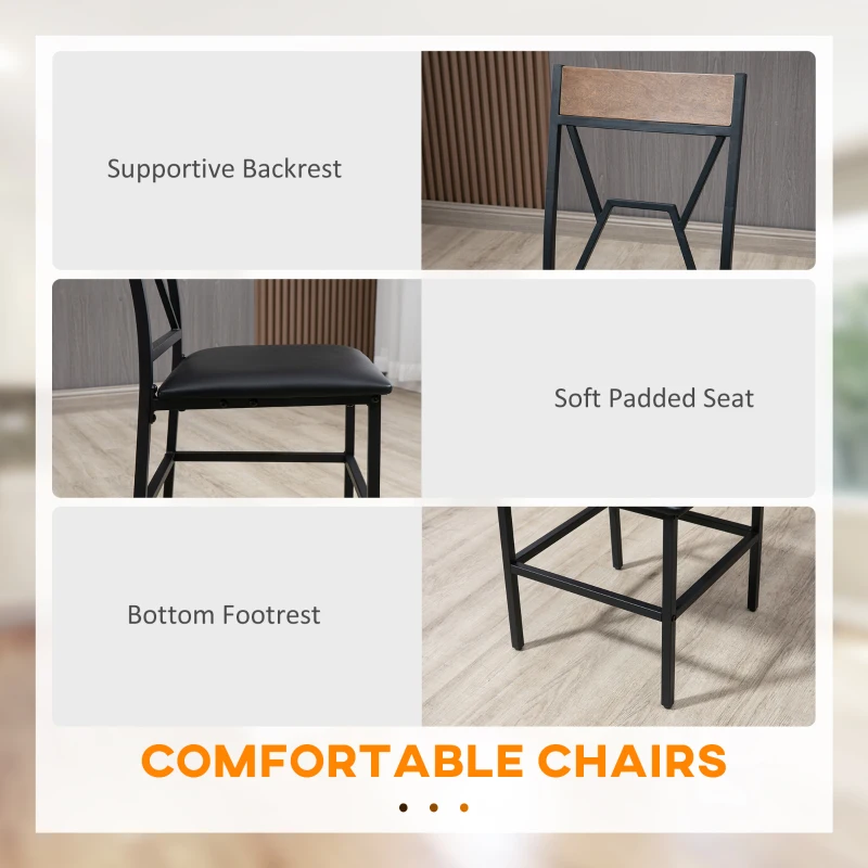 HOMCOM 5 Pieces Diner Tables Industrial Dining Room Sets for 4 People with Round Table Padded Seat and Steel Frame Brown