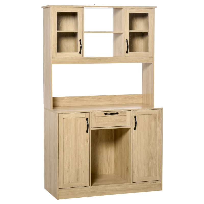 HOMCOM 71'' Large Traditional Kitchen Pantry Cabinet Cupboard, Kitchen Buffet Server Hutch Storage Sideboard with Microwave Counter, Optional 12-Bottle Wine Storage, Adjustable Shelves