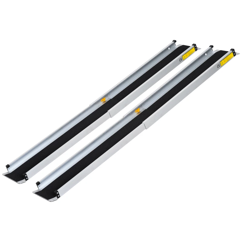 HOMCOM Set of 2 3'-5' Portable Wheelchair Ramp Telescoping Retractable Aluminum Mobility Easy Access Carrier Ramp Scooter Walker Loading Skidproof PVC Carpeted