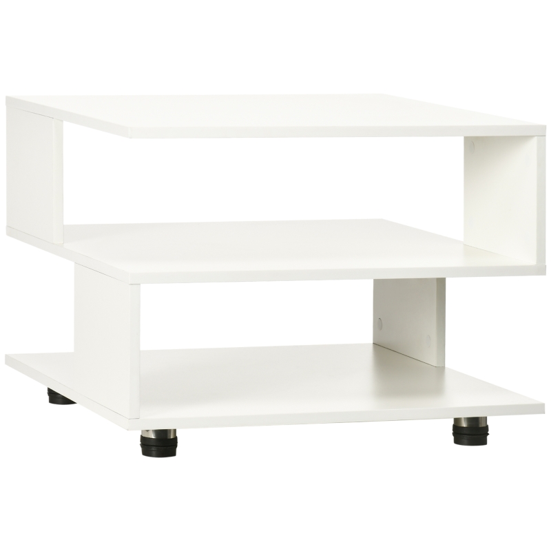 HOMCOM Modern Side Table with Storage Shelves, Square End Table for Bedroom, Living Room, Small Space, Night Stand with Adjustable Feet, White