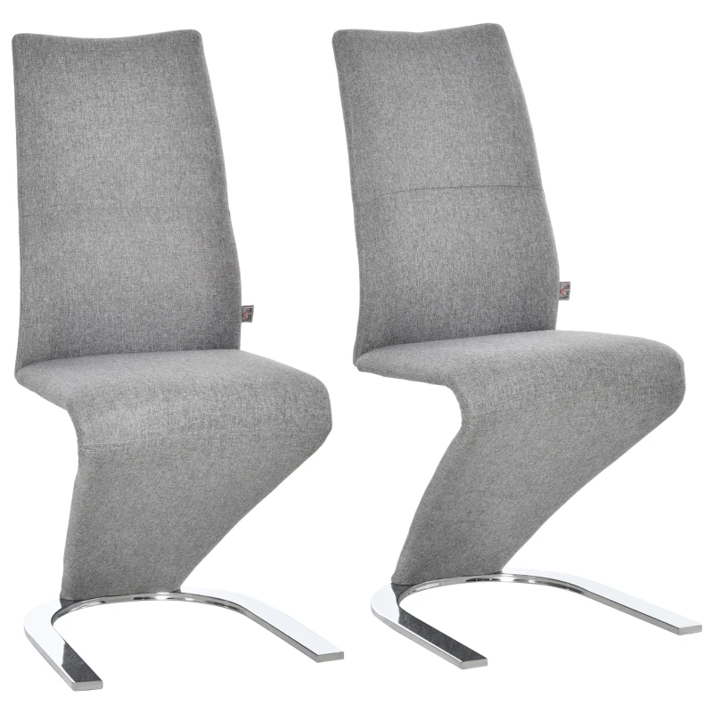 HOMCOM Set of 2 Dining Chairs with Modern Style High Back Side Chairs with Upholstered Seat, Solid Steel Base for Living Room, Kitchen, Study, Grey