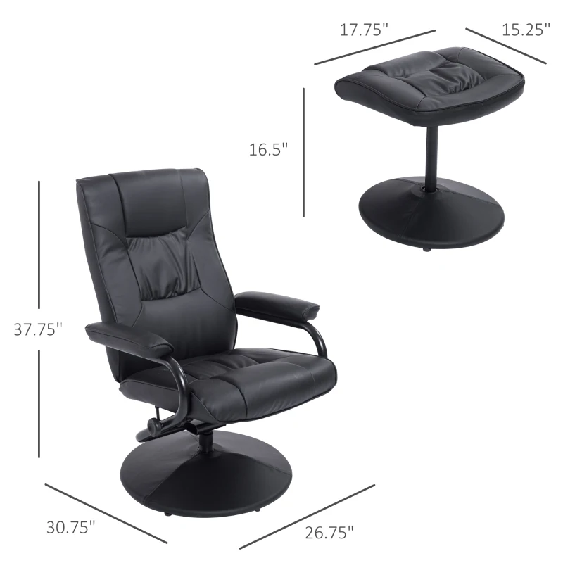 HOMCOM Ergonomic Faux Leather Lounge Armchair Recliner And Ottoman Set - Black