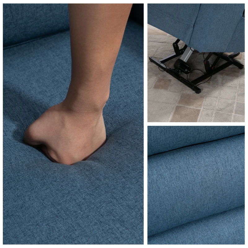 HOMCOM Electric Power Lift Recliner Chair for Elderly with Footrest Linen Reclining Chair for Living Room (Blue)