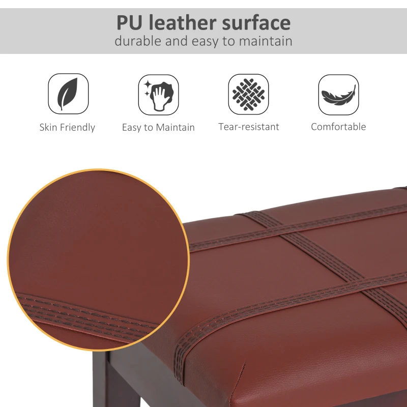 HOMCOM Duet Piano Storage Bench Two Person Professional Padded Keyboard Seat Birchwood with Traditional PU Leather Lift Top Brown