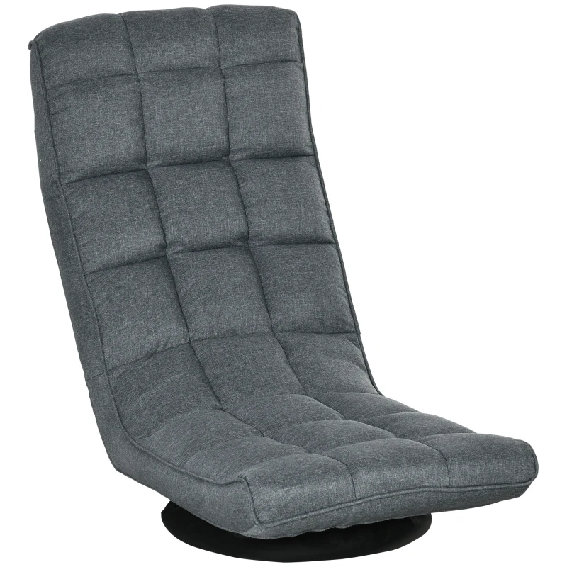 HOMCOM 360° Swivel Floor Chair, Folding Recliner Gaming Chair, Lazy Sofa Lounger with Adjustable Backrest Headrest, Thick Sponge Padding, Relaxing Reading, Light Grey