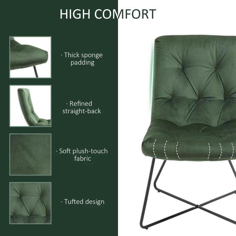 HOMCOM Modern Comfort Style Leisure Accent Chair with X-Shaped Metal Base and Straight Back for Living Room, Dining Room, Office, Green