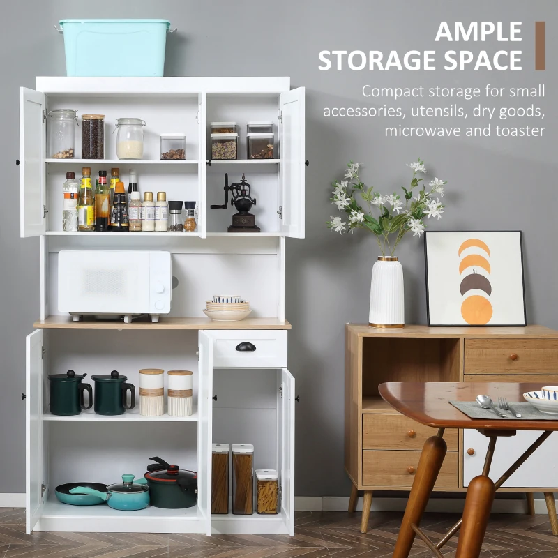 HOMCOM 71" Kitchen Pantry Buffet with Hutch Storage Cabinet Microwave Oven Stand with Drawer- White/Oak