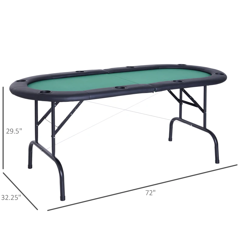Soozier Deluxe Foldable 72" x 33" Oval Poker / Blackjack Card Game Table w/ 8 Cup Holders - Green Felt