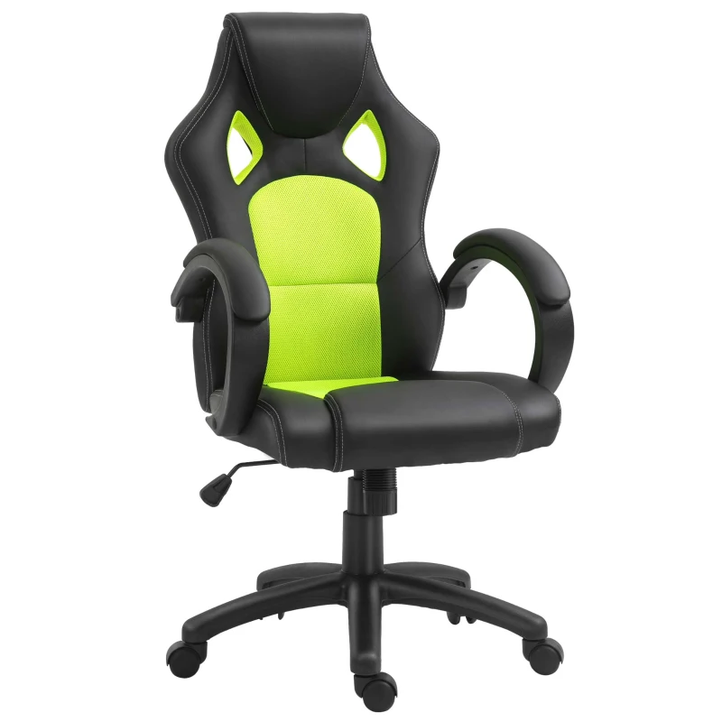 HOMCOM Racing Gaming Chair Office Chair Computer Desk Gamer Chair with Swivel Wheels, Padded Headrest, Tilt Function, Green