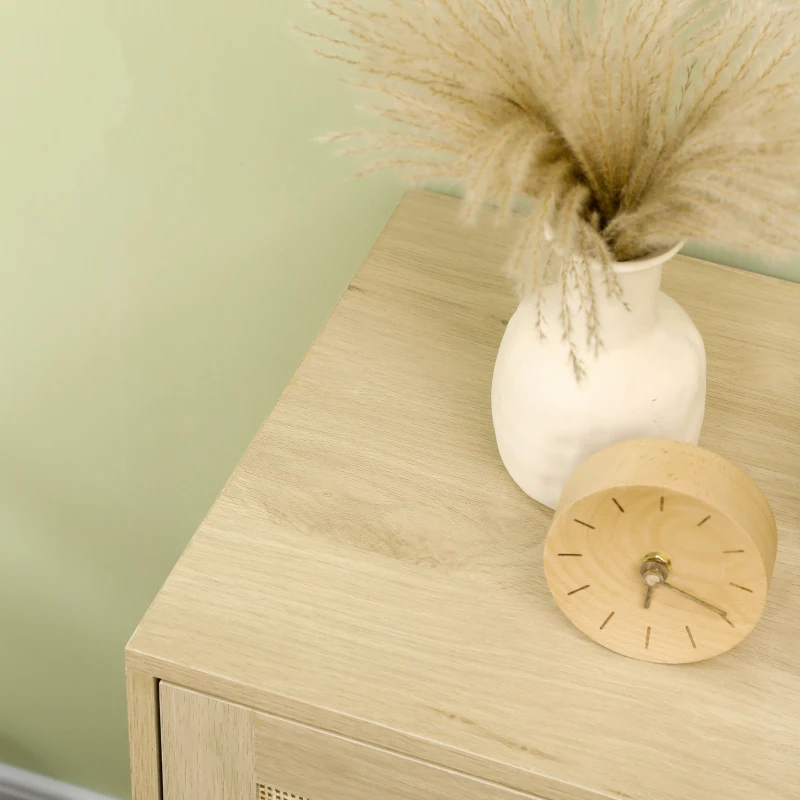 HOMCOM Wood Sideboard Accent Storage Cabinet with 2 Rattan Doors, Adjustable Shelf, and Steel Legs for Living Room Kitchen