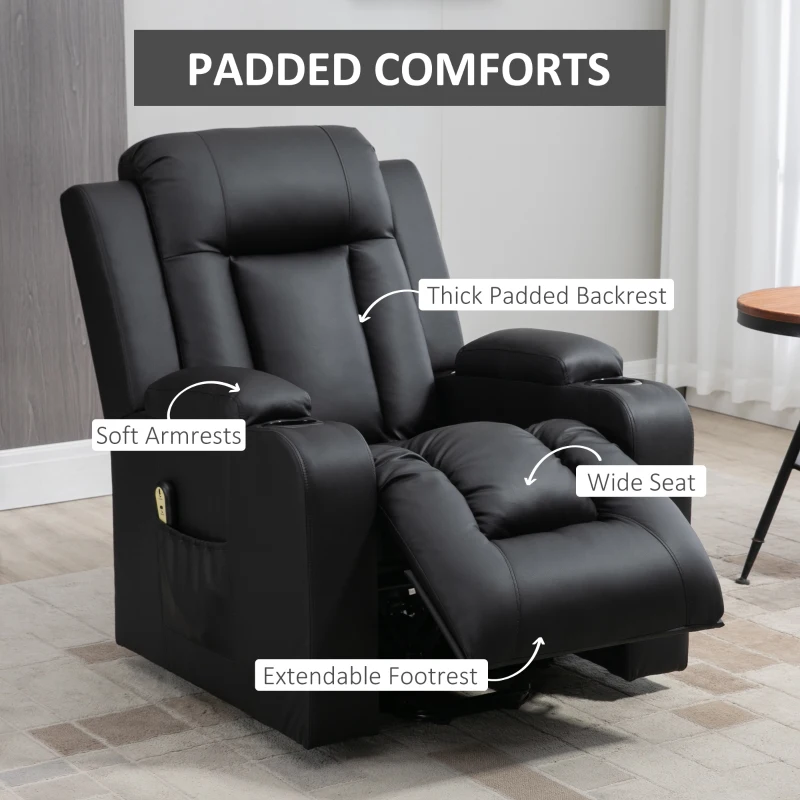 HOMCOM PU Leather Electric Power Lift Chair for Elderly Recliner Sofa with Cup Holders and Footrest (Black)