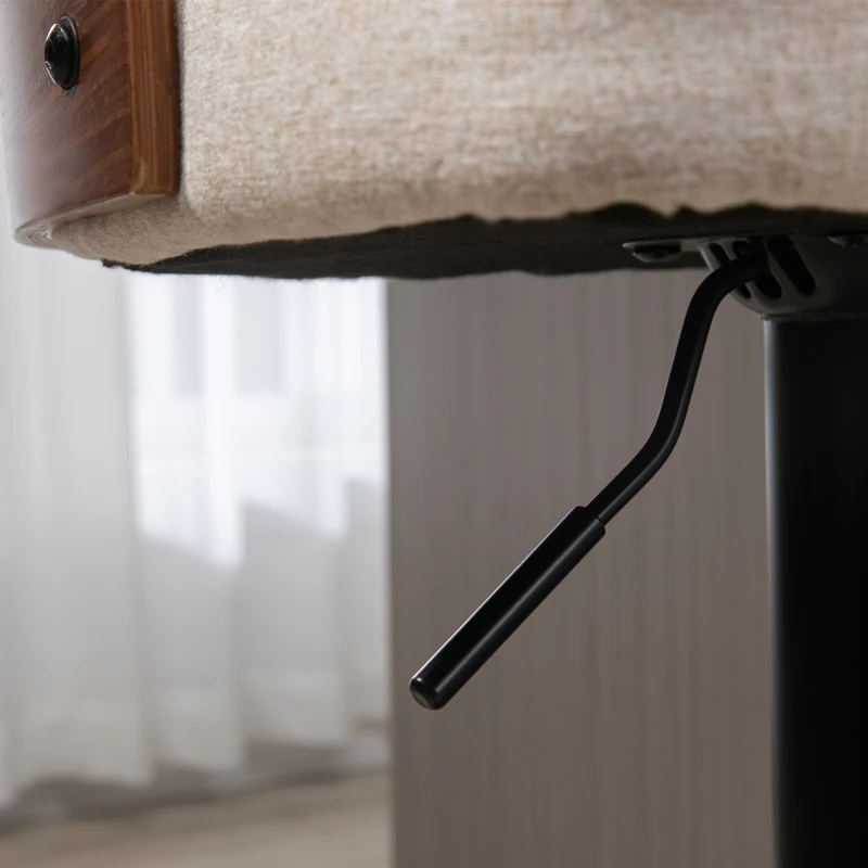 HOMCOM Counter Height Bar Stools Set of 2 with Solid Wood Back, Height Adjustable Swivel Barstools, Button Tufted Linen Fabric Bar Chairs with Footrest, Beige