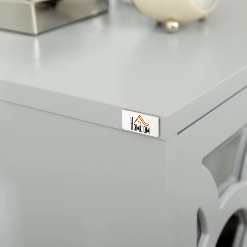 HOMCOM Modern Bedside Table, Side End Table with Drawers and Front Mirror, 15.4"x14.4"x23.6", Gray