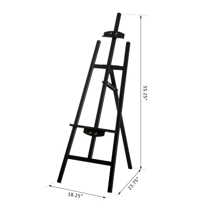HOMCOM 55" Beech Wood Adjustable Folding Art Easel Stand that Tilts up to 90° Degrees with Sturdy Material, Black