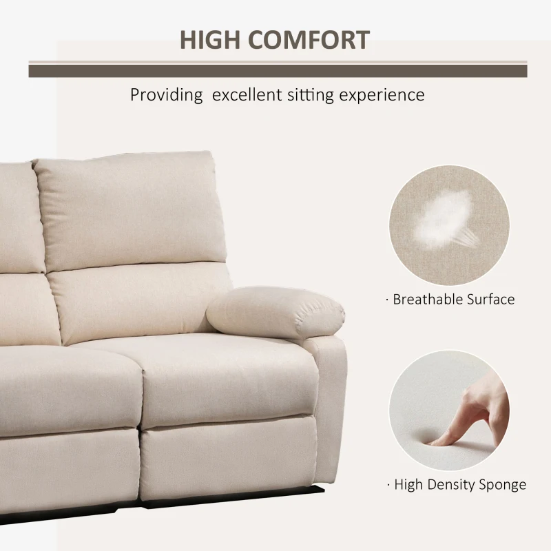 HOMCOM Double Reclining Loveseat, 2 Seater Manual Recliner Chair, Upholstered Reclining Sofa Chair with Footrest and Split Backrest, Beige