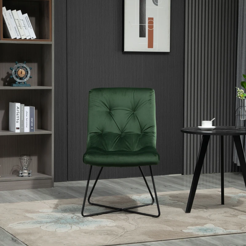 HOMCOM Modern Comfort Style Leisure Accent Chair with X-Shaped Metal Base and Straight Back for Living Room, Dining Room, Office, Green