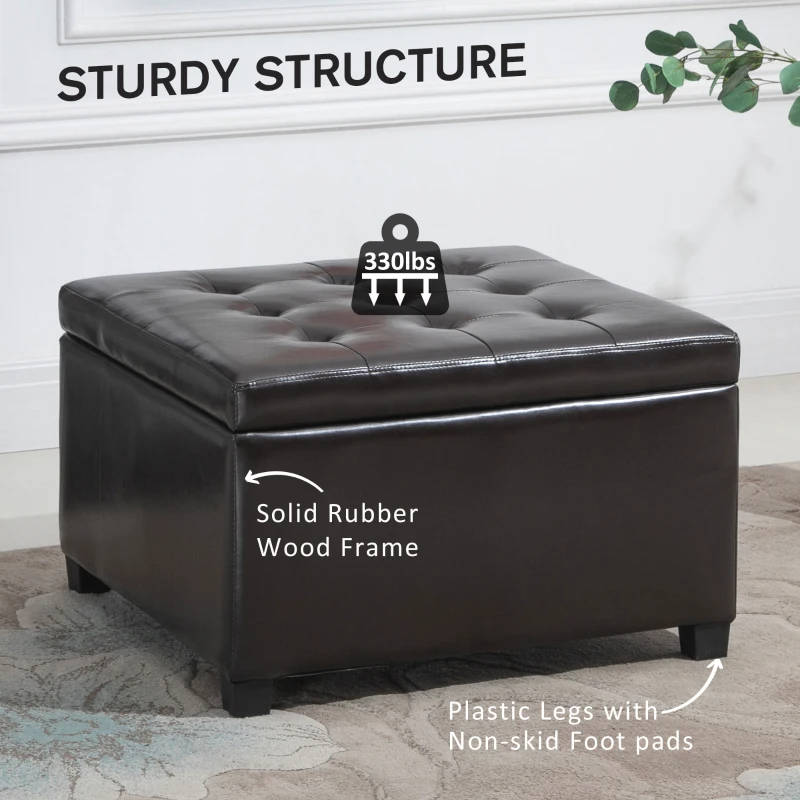HOMCOM  Faux PU Leather Tufted Storage Ottoman Upholstered Accent Bench Seat Cube Storage Box Footrest Stool