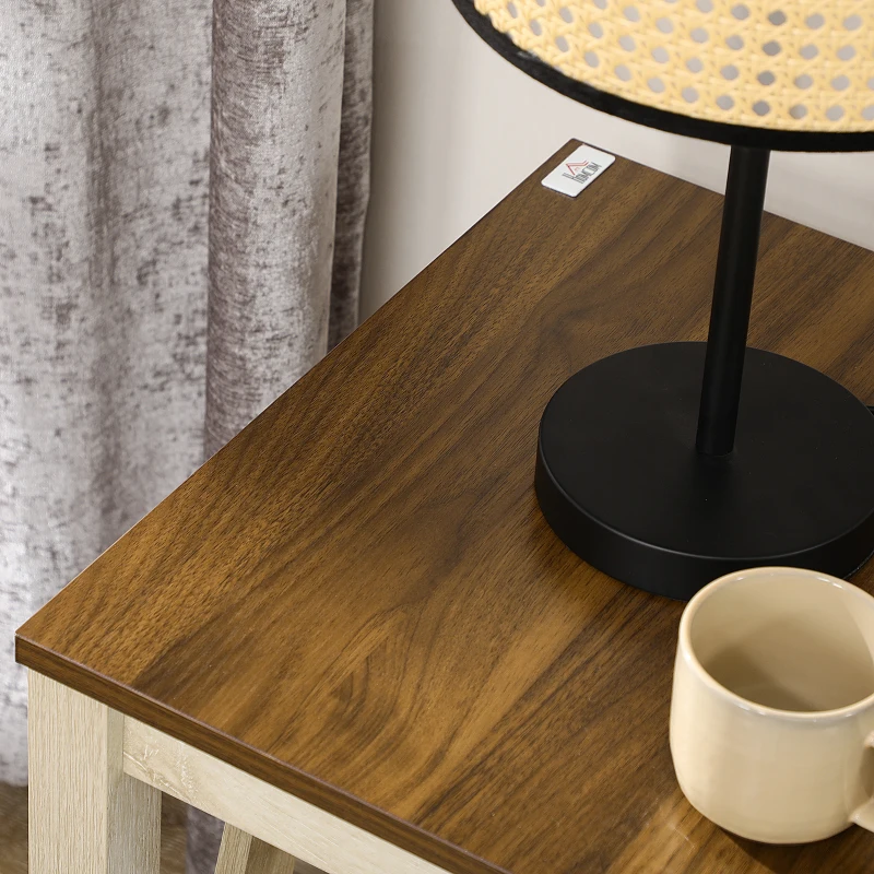 HOMCOM Farmhouse Side Table with Storage, Rustic End Table with Bottom Shelf for Bedroom, Living Room, Oak