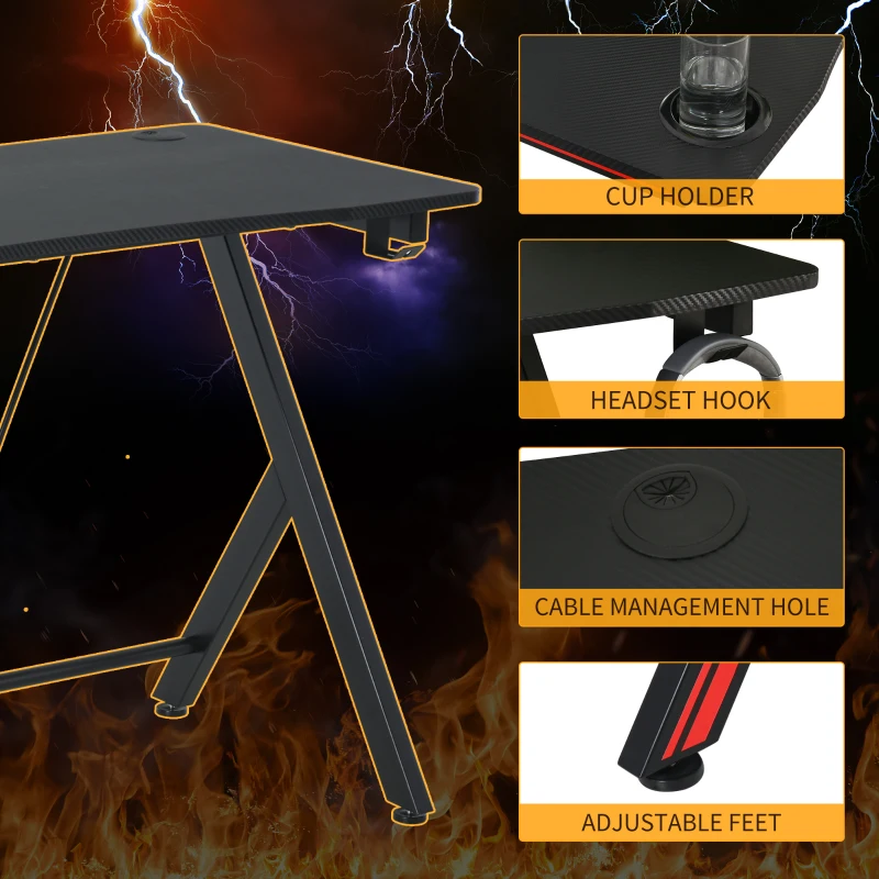 HOMCOM 41 inch Gaming Computer Desk, Home Office Gamer Table Workstation with Cup Holder and Headphone Hook