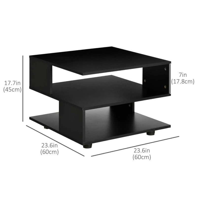 HOMCOM Modern Side Table with Storage Shelves, Square End Table for Bedroom, Living Room, Small Space, Night Stand with Adjustable Feet, Black