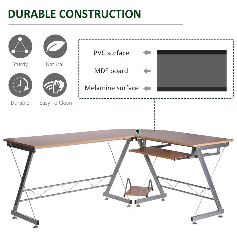 HOMCOM 67" L-shaped Corner Computer Desk Office Workstation Nature