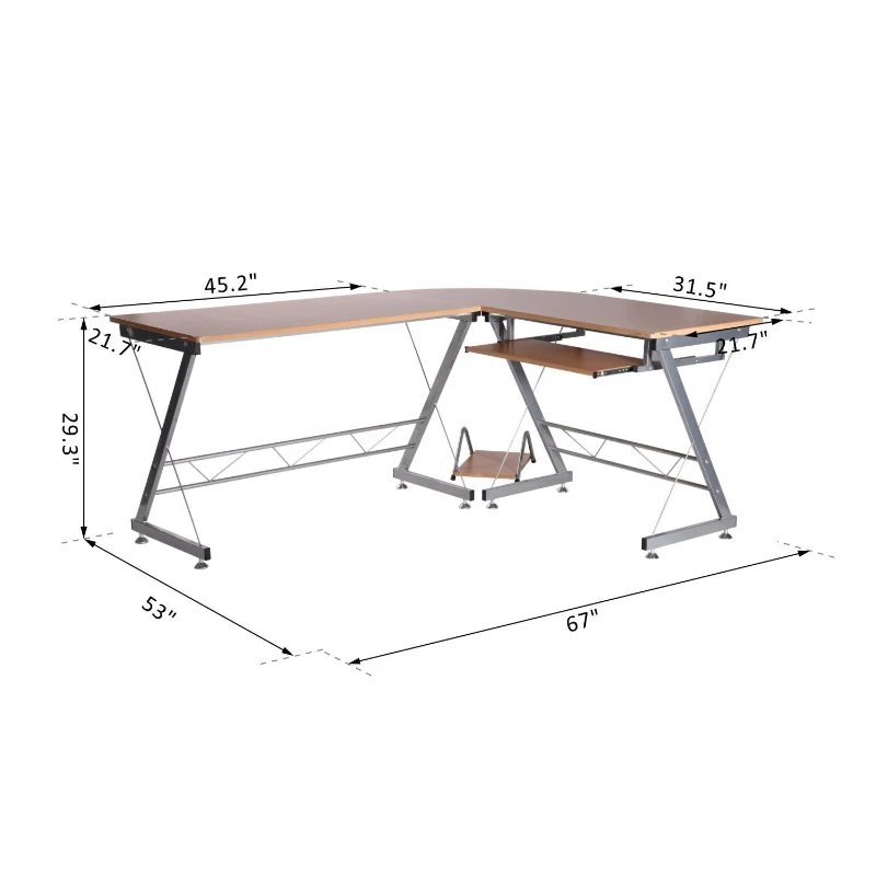 HOMCOM 67" L-shaped Corner Computer Desk Office Workstation Nature