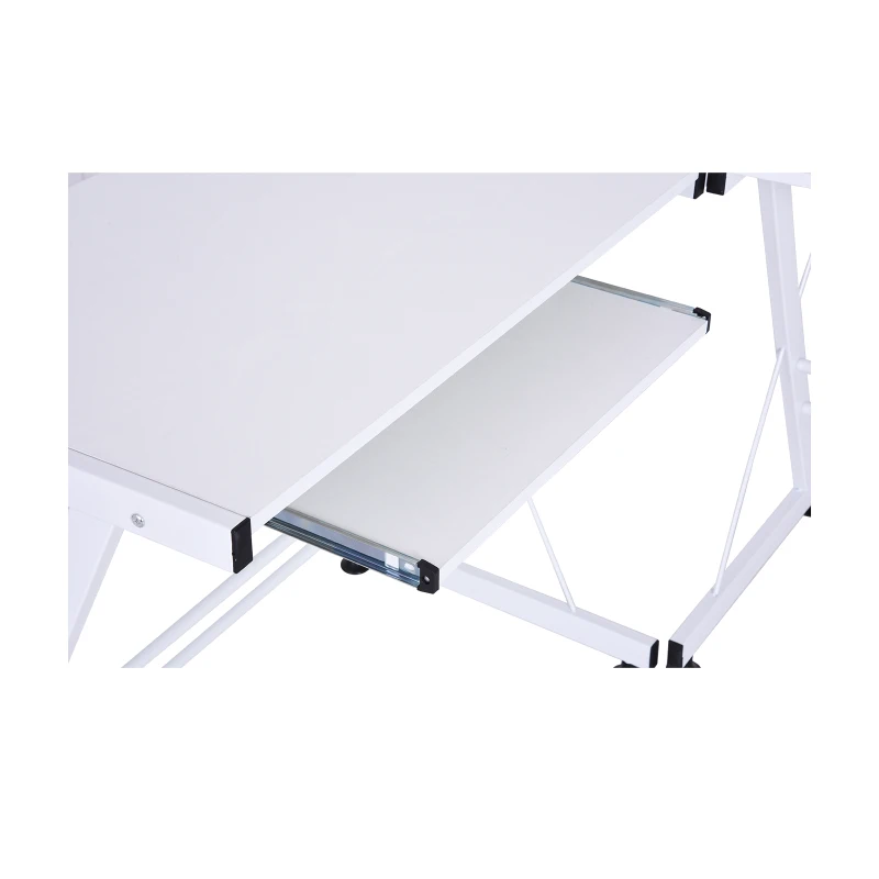 HOMCOM Large L-Shaped Desk Computer Desk, Multifunctional Computer Table with Keyboard Corner Table, Sturdy Steel Construction, White