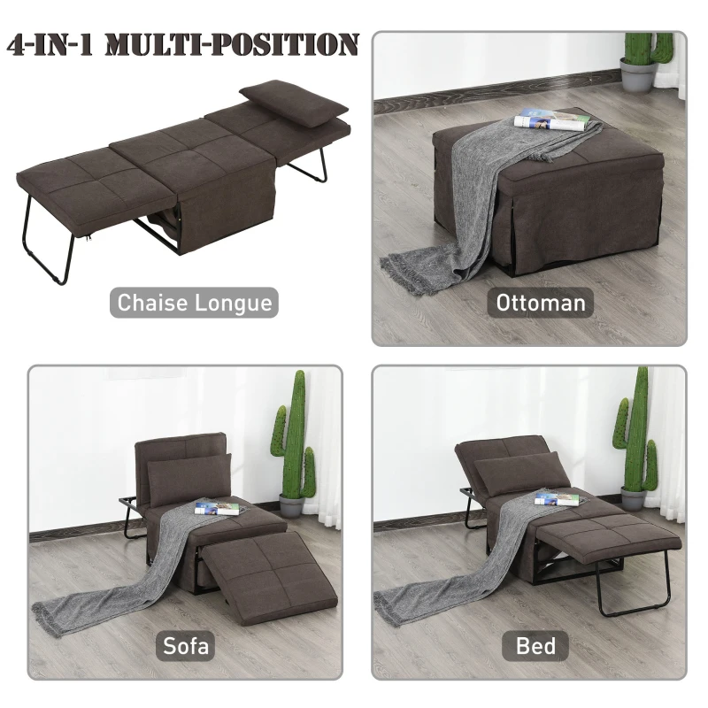 HOMCOM Sofa Bed, Convertible Chair 4 in 1 Multi-Function Folding Ottoman Modern Linen Guest Bed with Adjustable Sleeper for Small Room Apartment