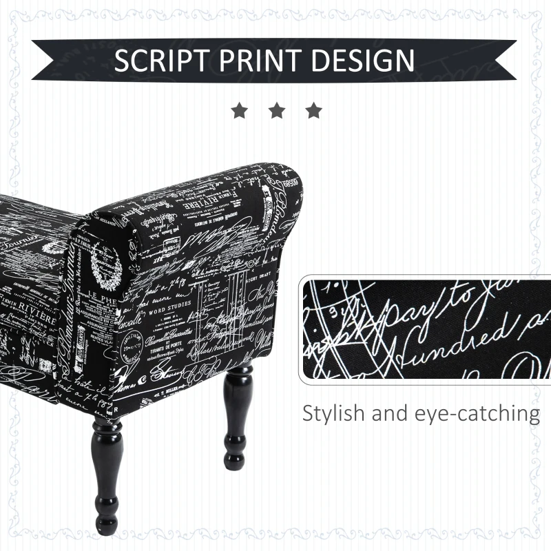 HOMCOM 51'' Armed Upholstered Fabric Bedside Bench Ottoman Footstool for Bedroom, Entryway, Living Room, Black