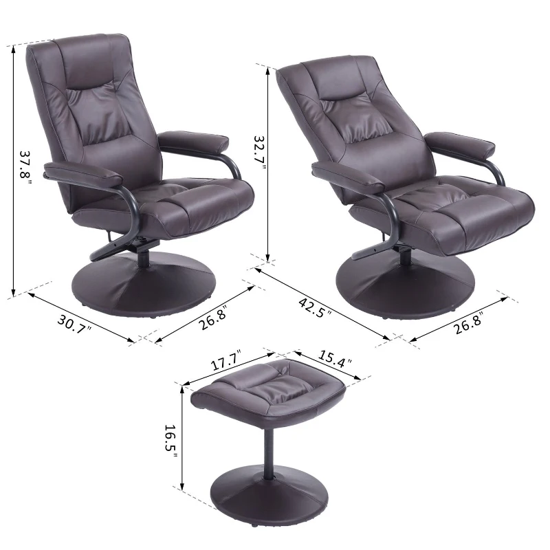 HOMCOM Contemporary Recliner Chair and Ottoman Set Swivel Armchair with Wrapped Base (Brown)
