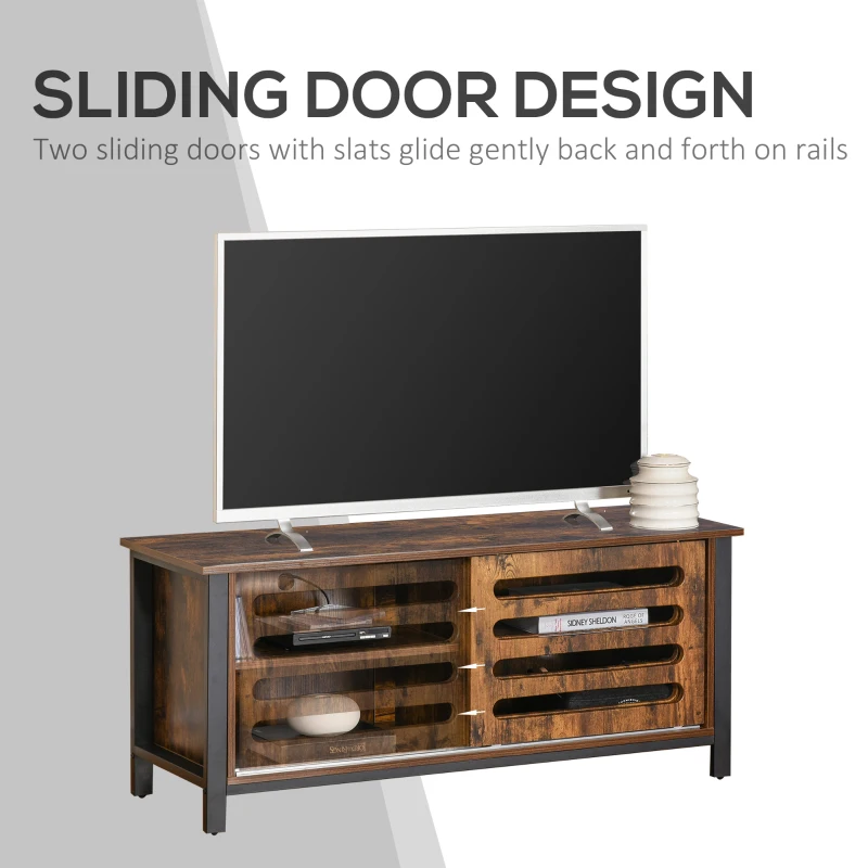 HOMCOM Industrial TV Stand for TVs up to 50 Inches, TV Cabinet Entertainment Center with Sliding Doors, 4 Storage Shelves, Console Table for Living Room Bedroom Hallway, Rustic Brown
