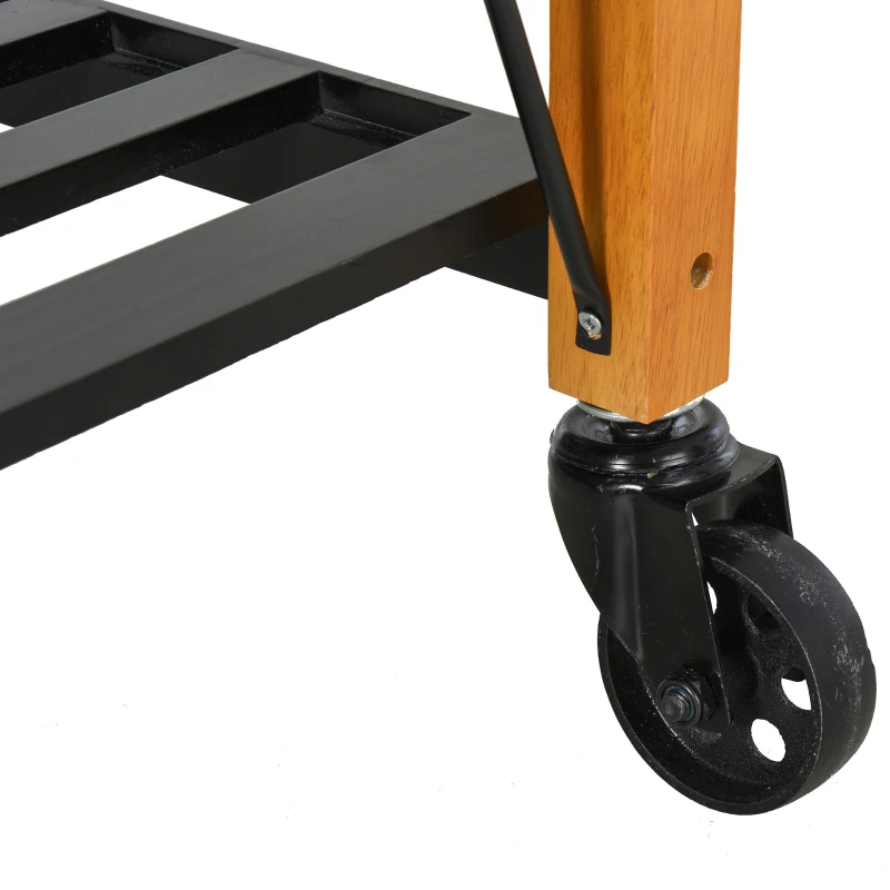 HOMCOM 46" Rolling Kitchen Cart Island on Wheels Trolley, Cabinet with 2 Drawers, Storage Shelf, Natural Rubberwood Top, Black