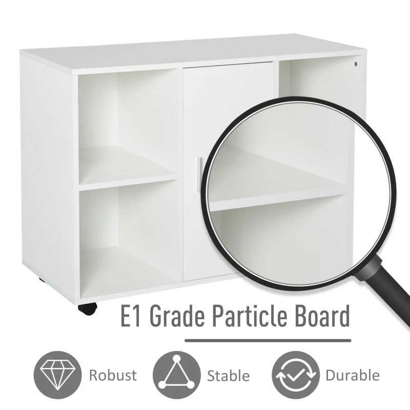 Vinsetto Mobile Office File Cabinet with Door Storage Shelves Printer Stand Unit With 360 Degree Casters White